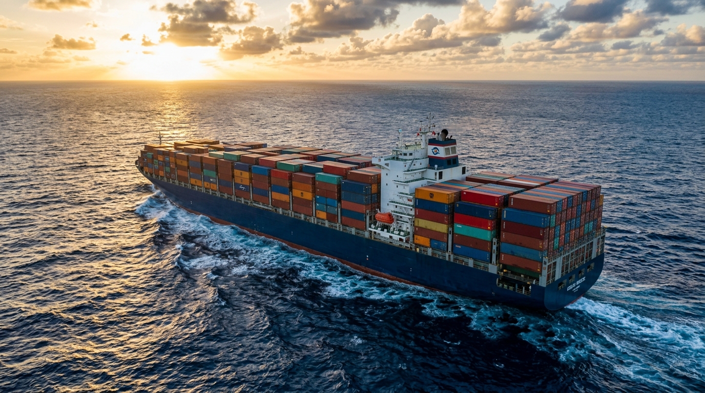 Greater Dart Heavy Ocean Cargo Container Vessel Cruising Through Water